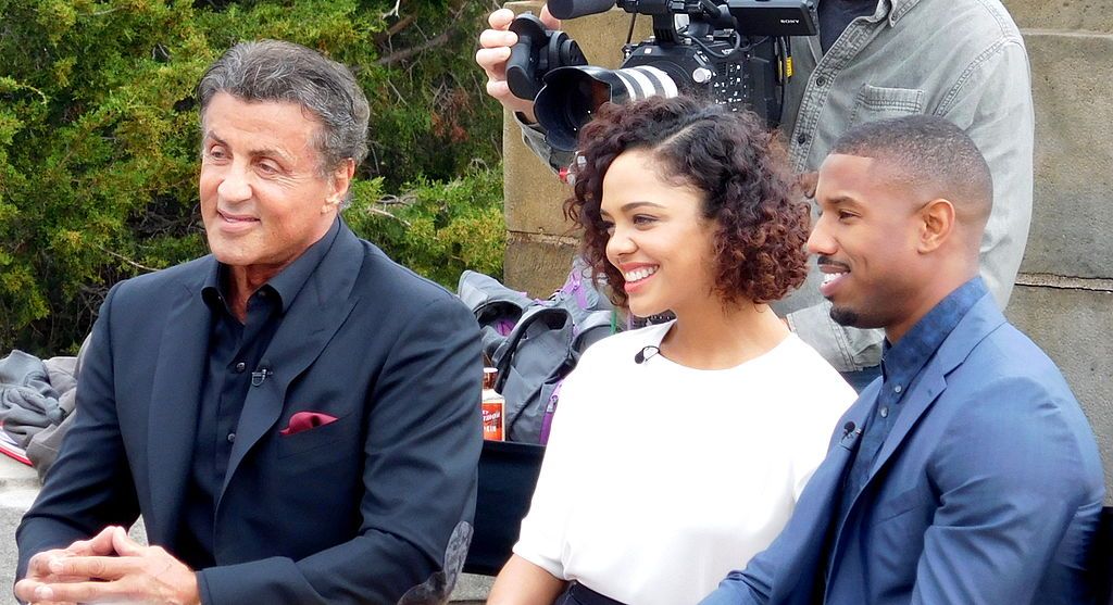 Sylvester Stallone, Tessa Thompson, and Michael B. Jordan Promoting Creed