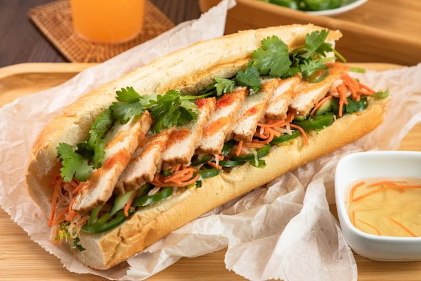 Sandwich packed with meats and veggies
